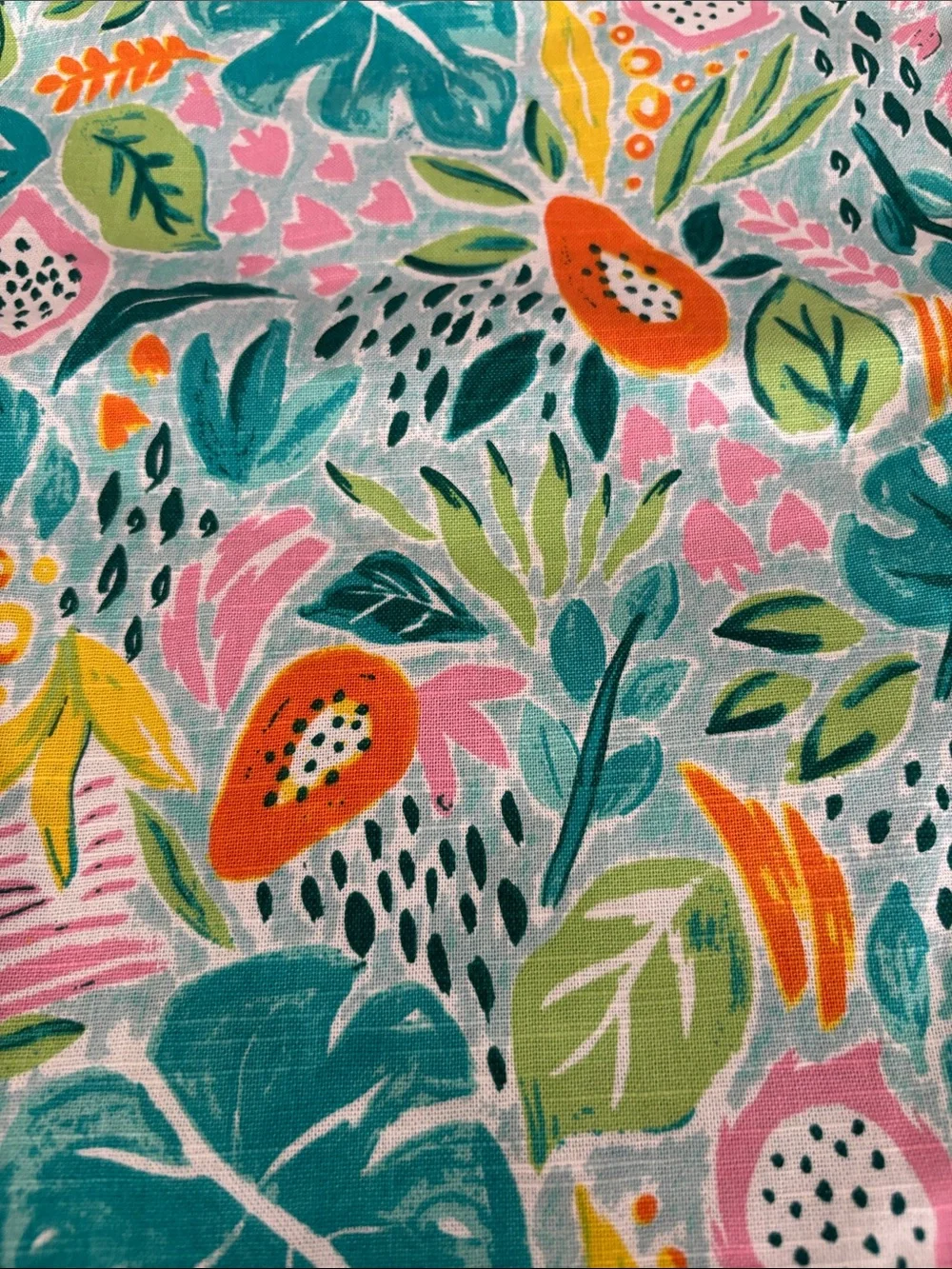 Tropical Floral Fringe Kitchen Towel - Teal, Pink & Orange